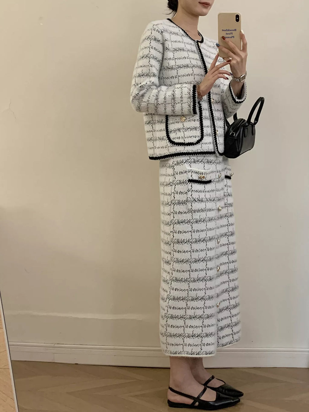 Tweed Contrast Trim Jacket and Skirt Set