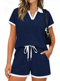 Polo Collar Short Sleeve Top and Shorts Set