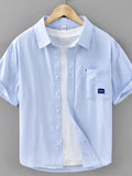 Men's Plus Size Striped Button Up Short Sleeve Shirt