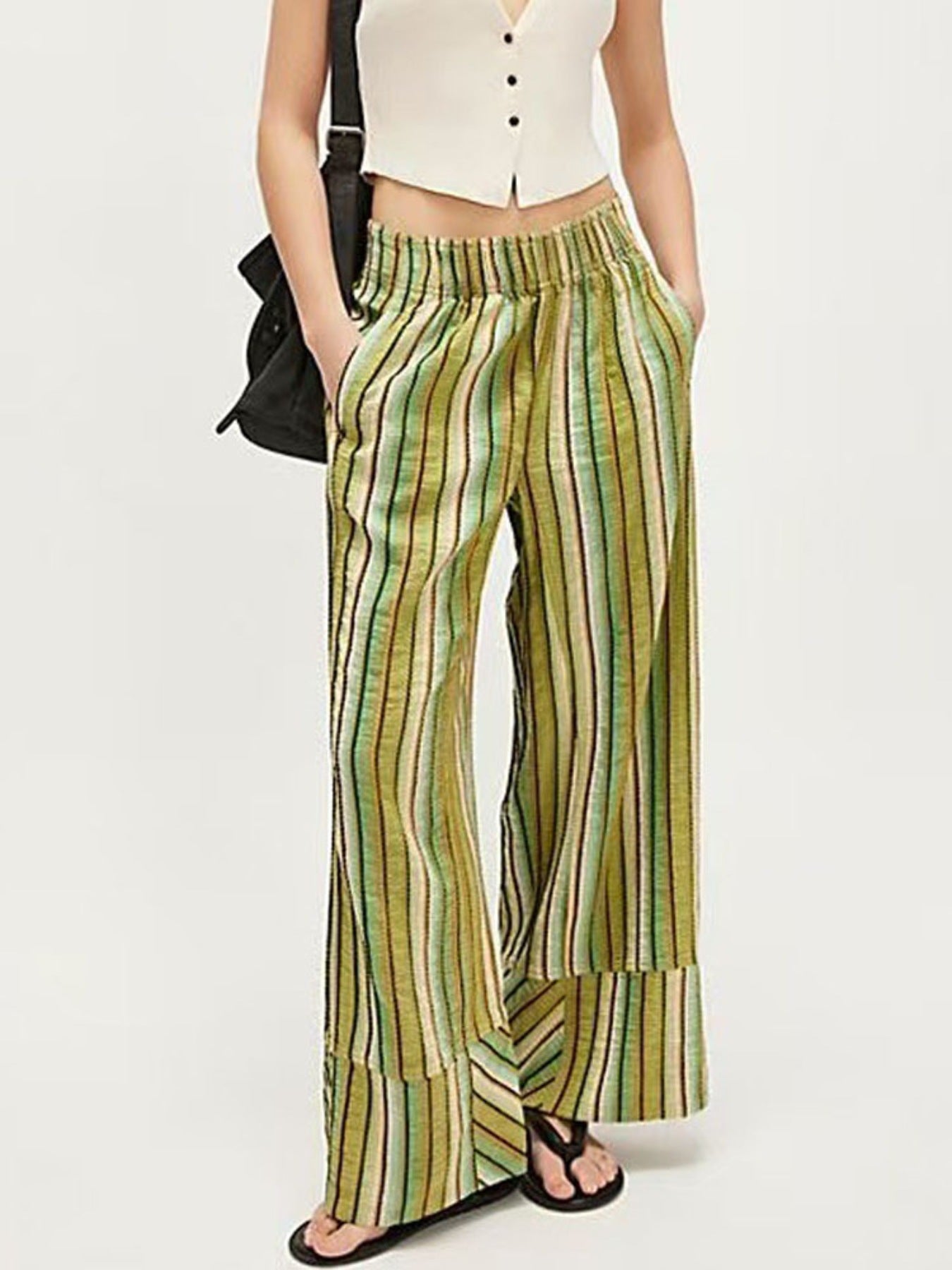 Striped High-Waisted Wide Leg Pants