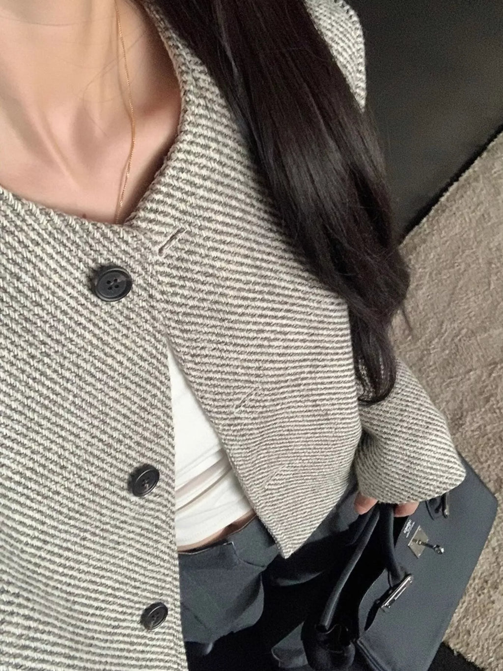 Button Up Tweed Cropped Jacket