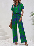Printed Button Up Shirt and Pants Set