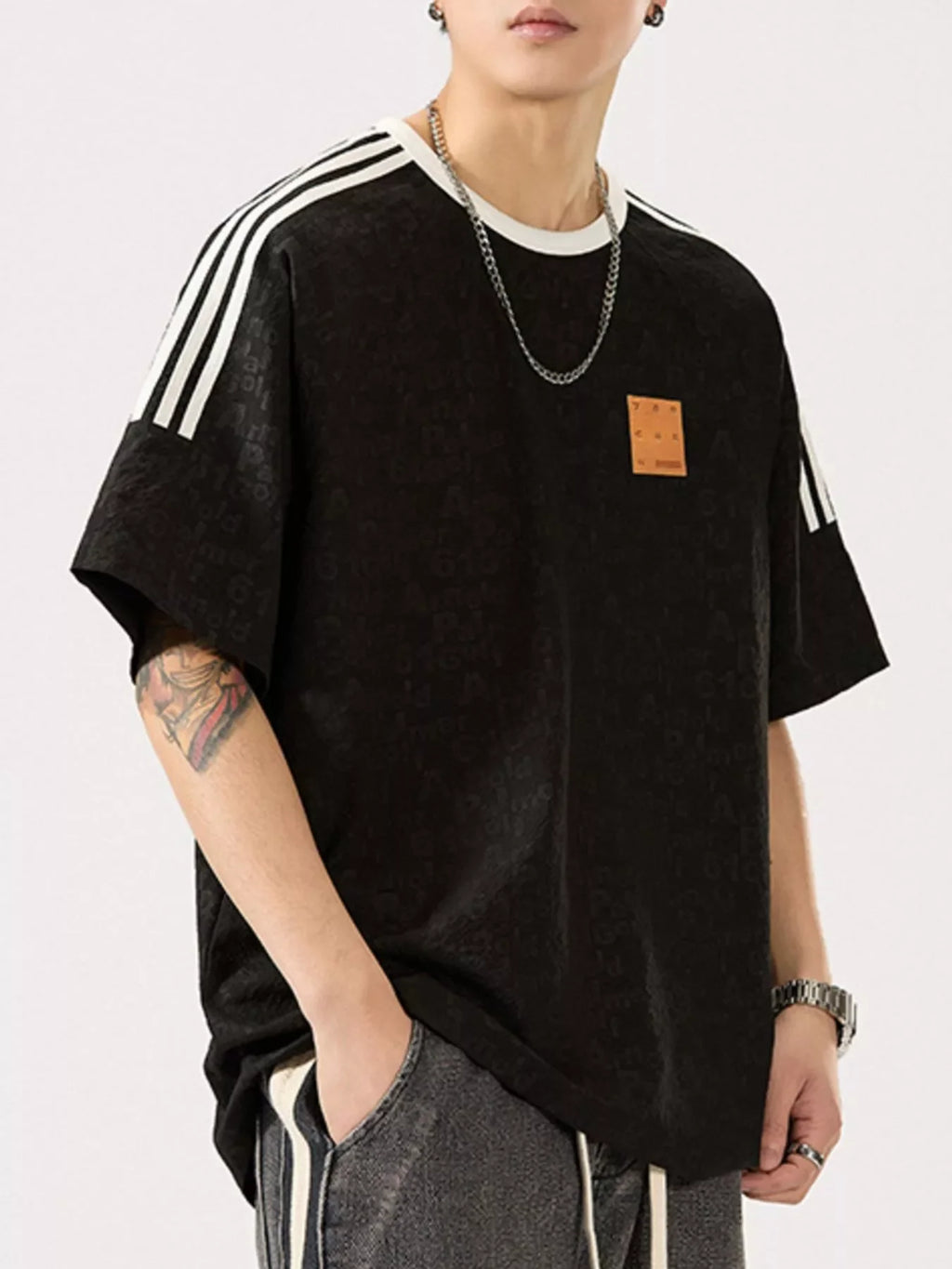 Men's Full Size Striped Shoulder Relaxed Fit T-Shirt Plus Size