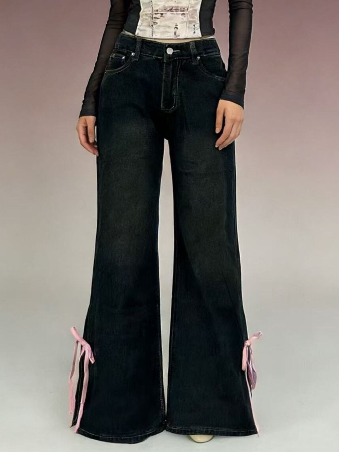 Ribbon Detail Flare Jeans
