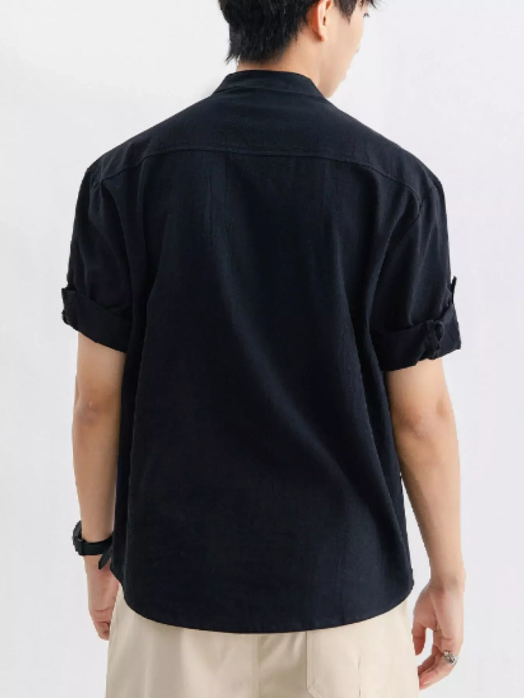 Men's Plus Size Casual Button Up Roll Up Sleeve Shirt