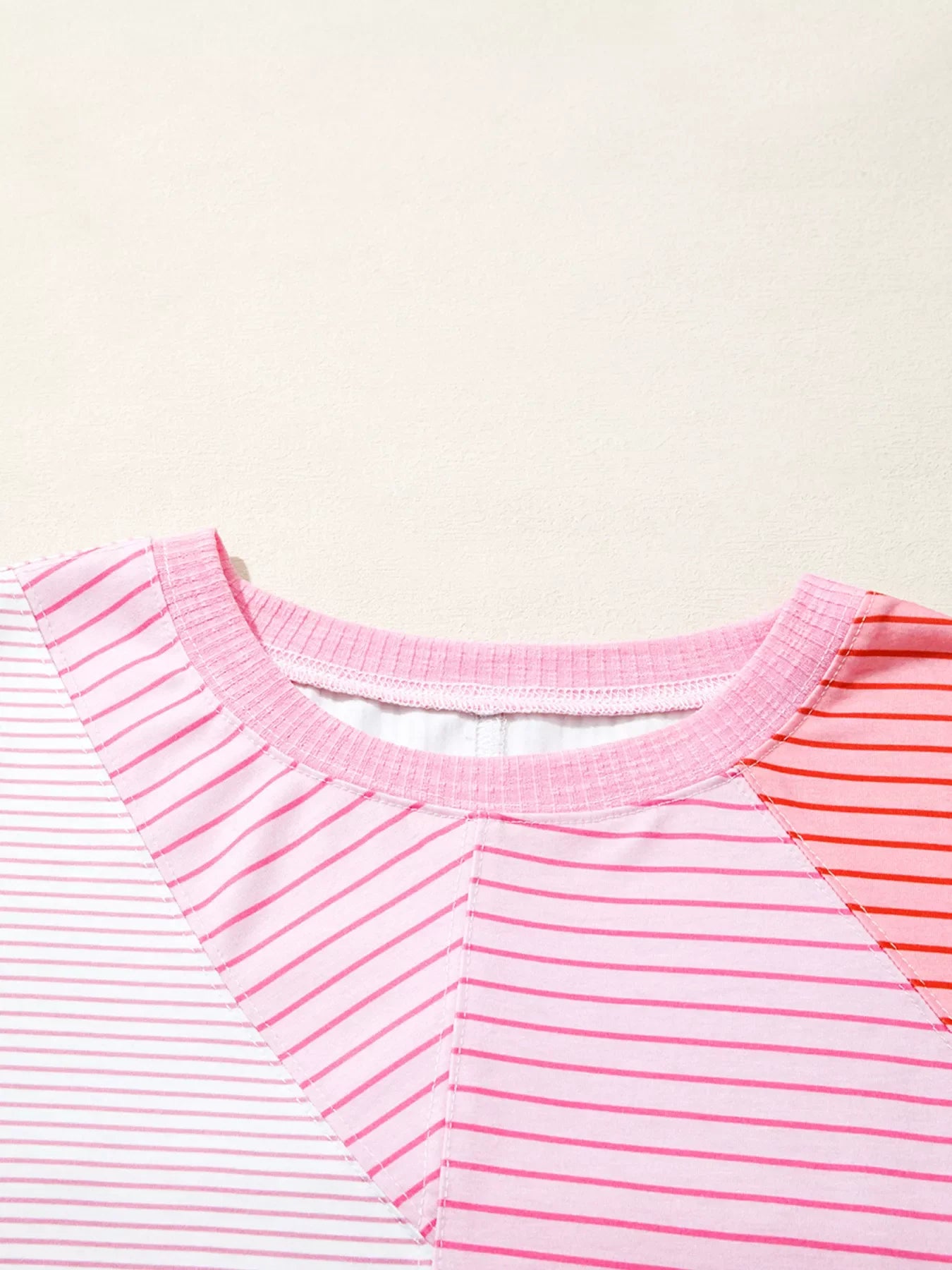 Striped Colorblock Exposed Seam Casual Long Sleeve Top