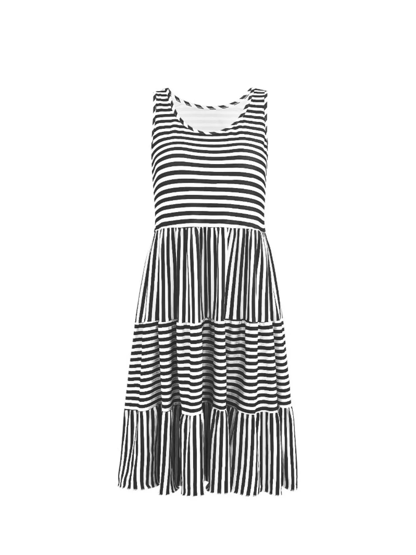 Casual Striped Tiered Ruffle Tank Dress