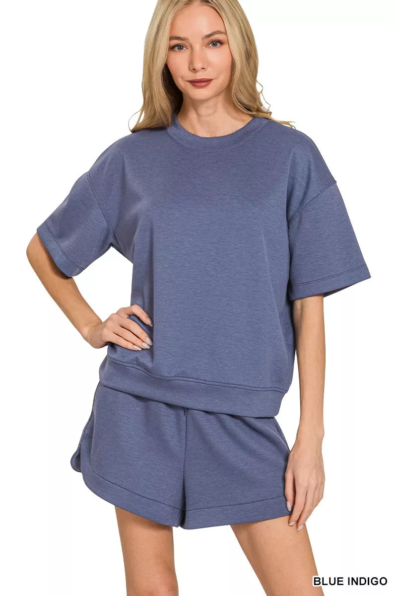 Zenana Scuba Short Sleeve Top & Shorts Set
