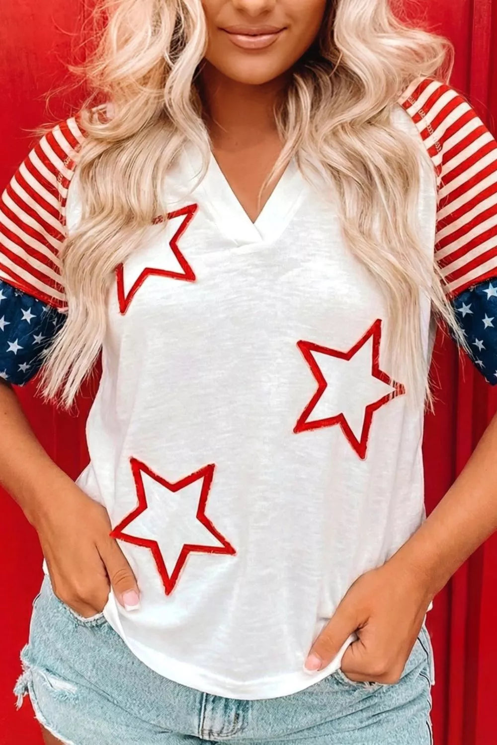 Star Detail Flag Inspired Short Sleeve Top