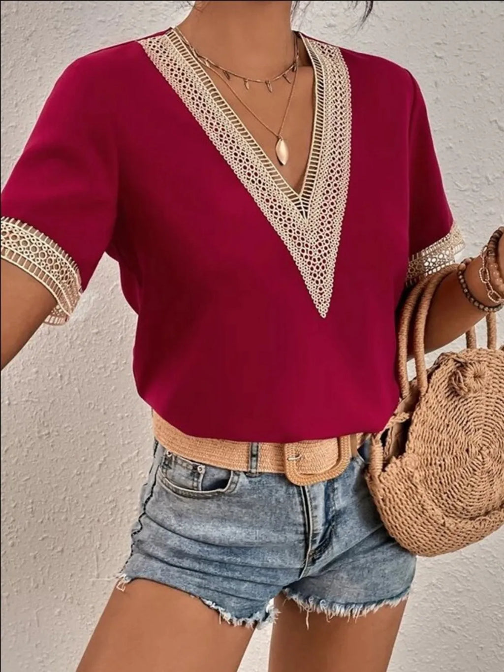 Full Size V-Neck Short Sleeve Blouse Plus Size