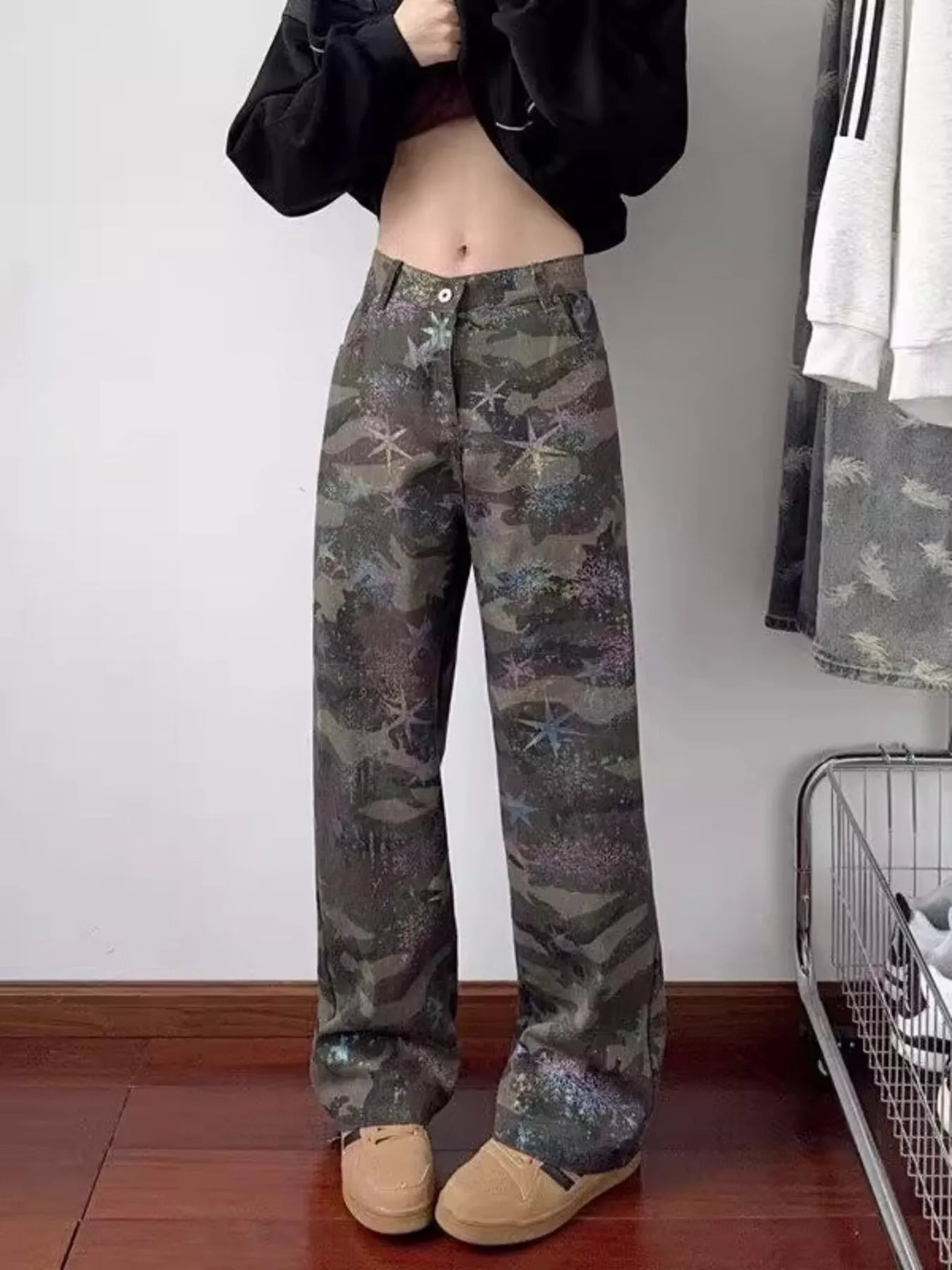 Men's Full Size Camouflage Wide Leg Jeans Plus Size