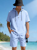 Men's Full Size Casual Short Sleeve Hooded Top & Shorts Set Plus Size