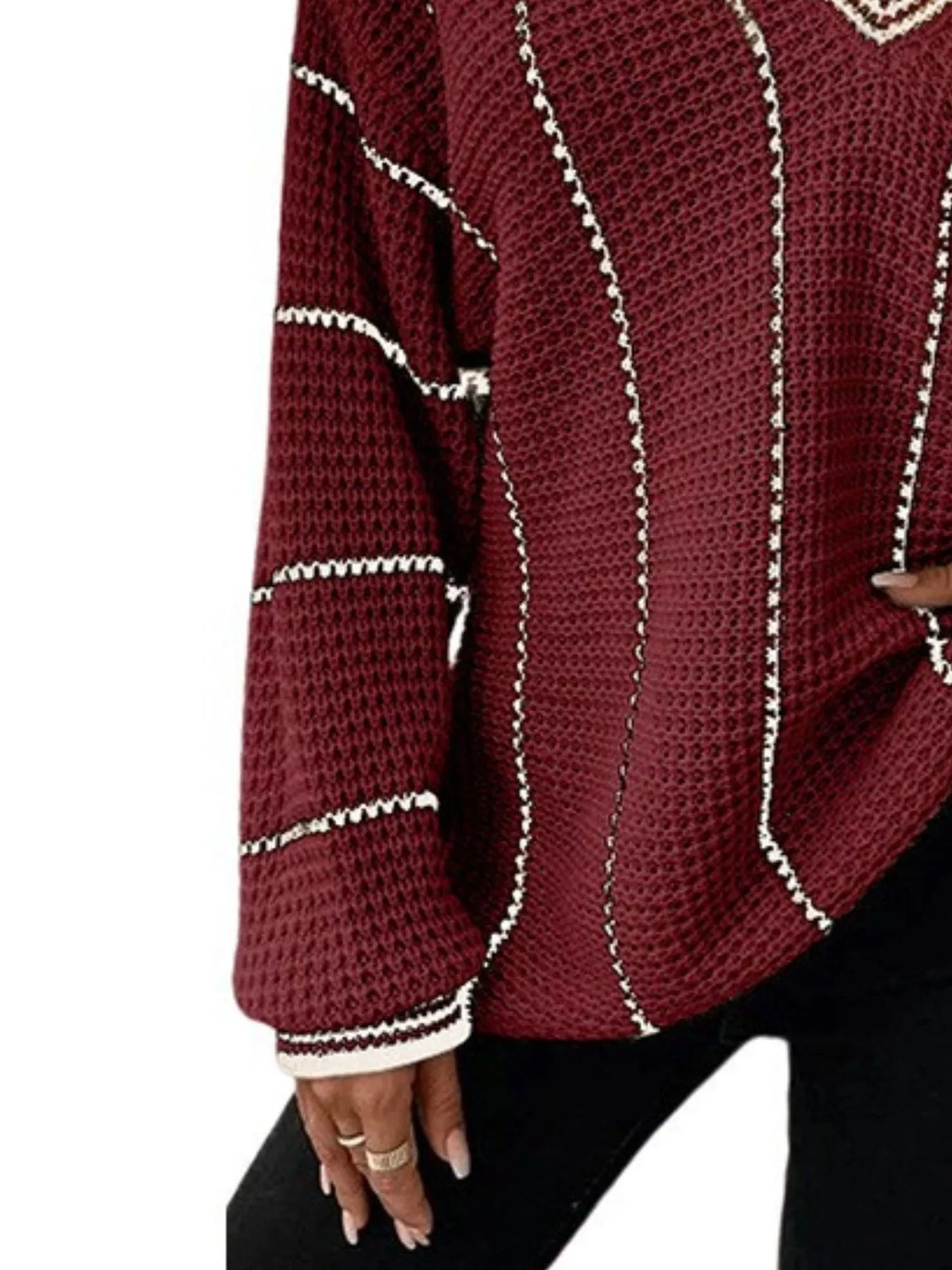 Full Size V-Neck Textured Knit Sweater Plus Size