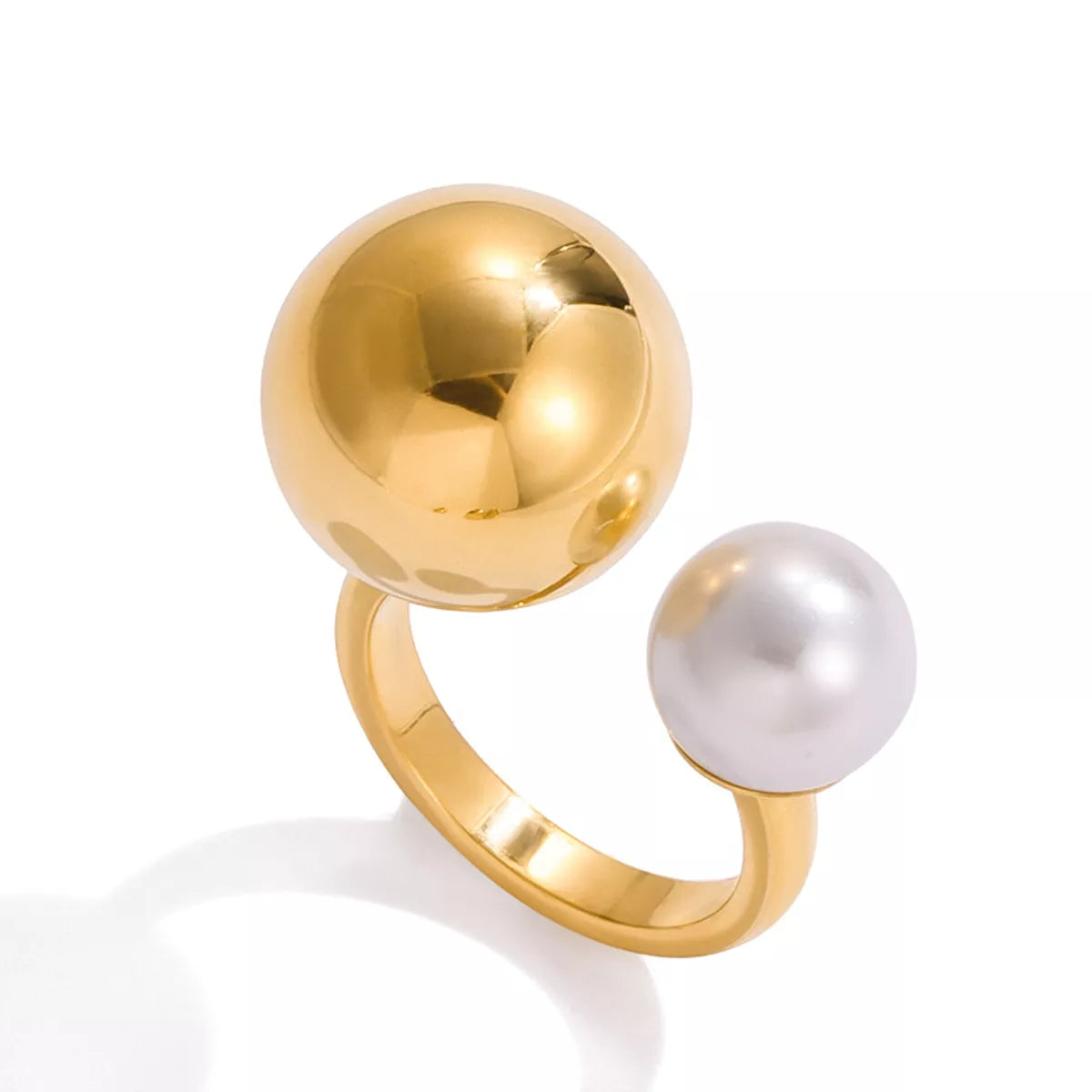 18K Gold-Plated Orb & Pearl Open Ring