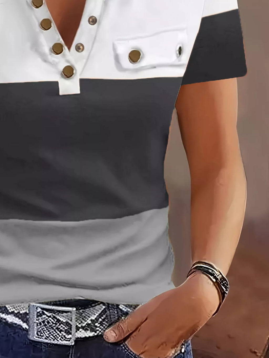 Color Block Short Sleeve Casual T-Shirt