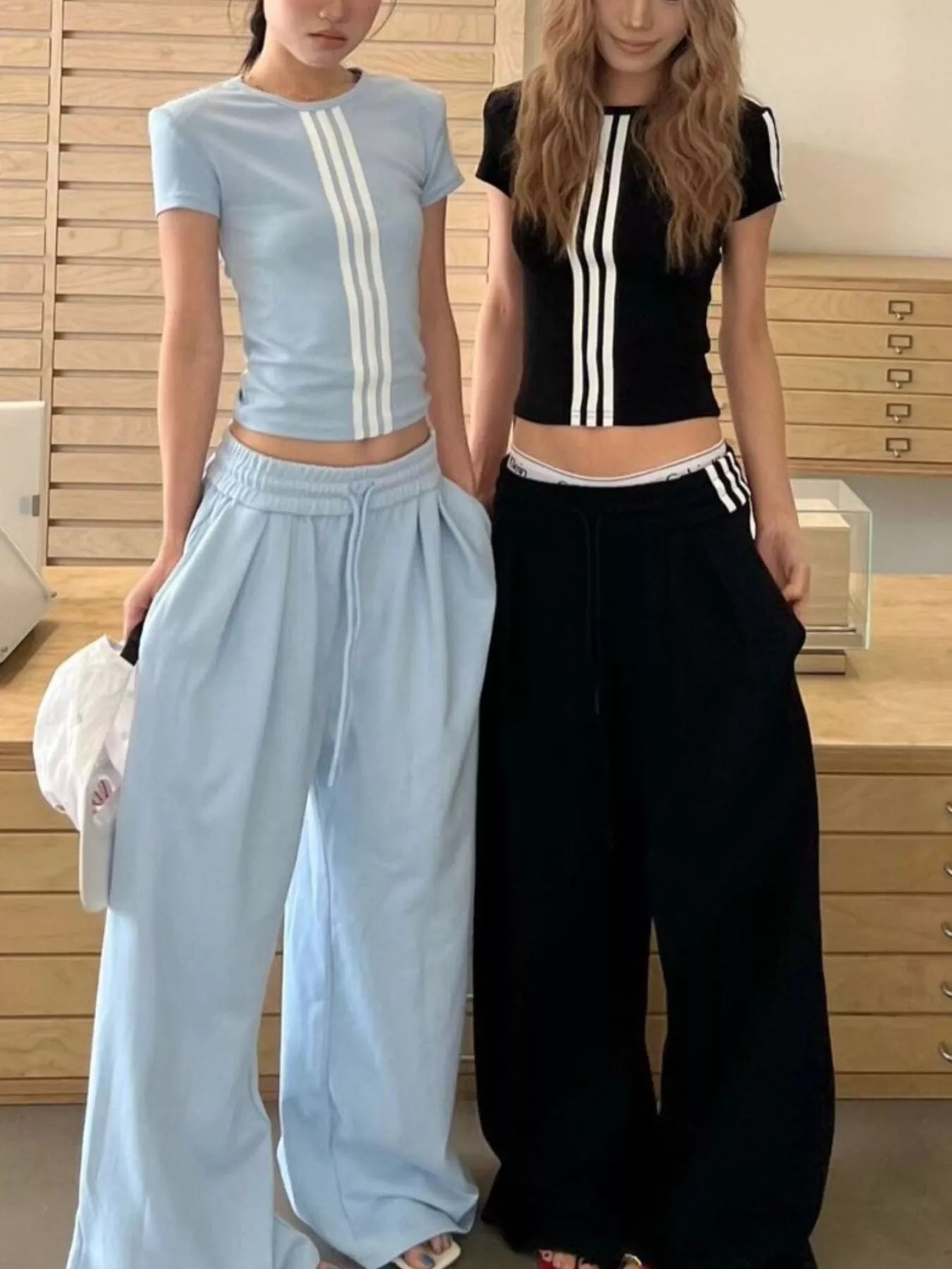 Full Size Striped Crop Top & Wide Leg Pants Set Plus Size