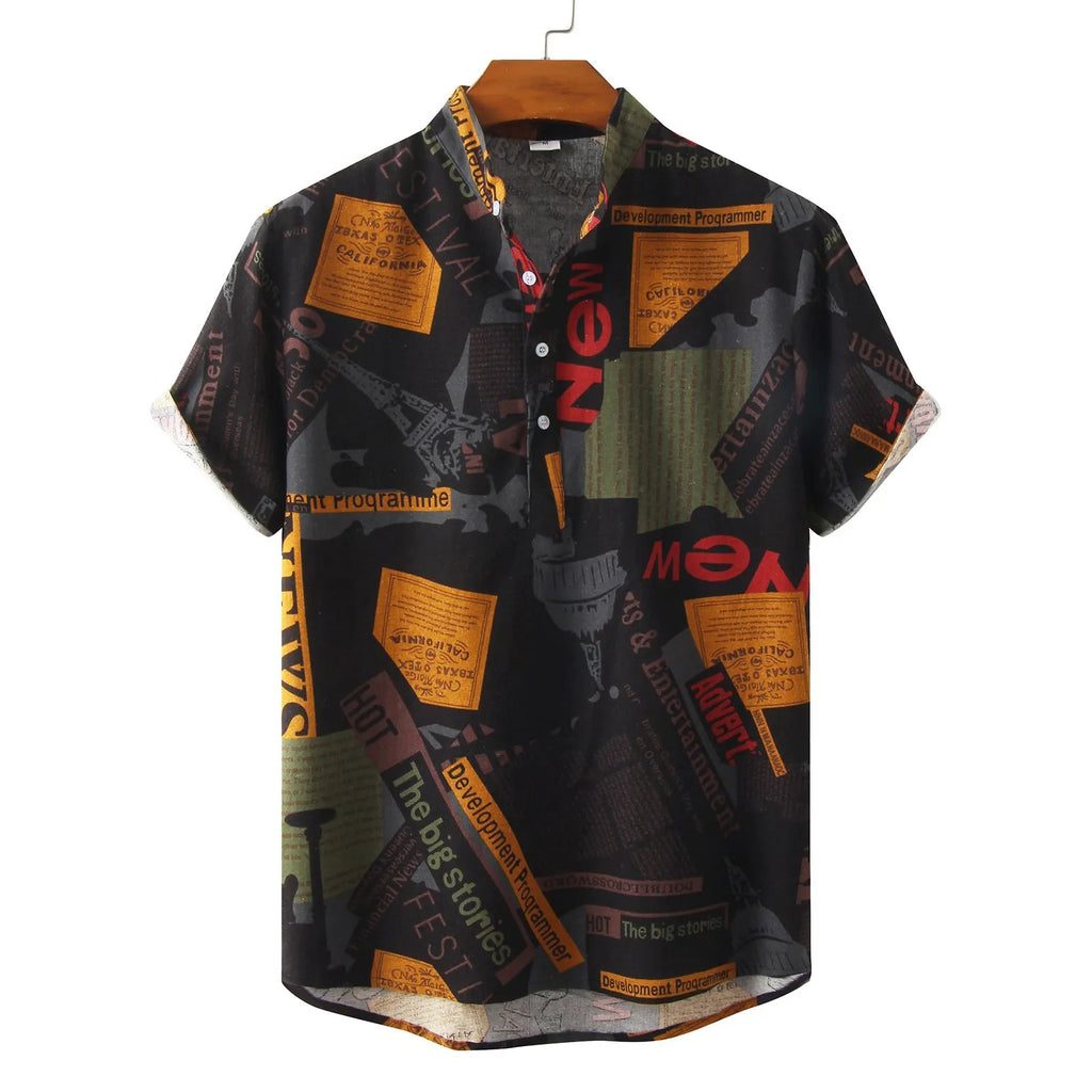 Men's Printed Button Detail Short Sleeve Shirt