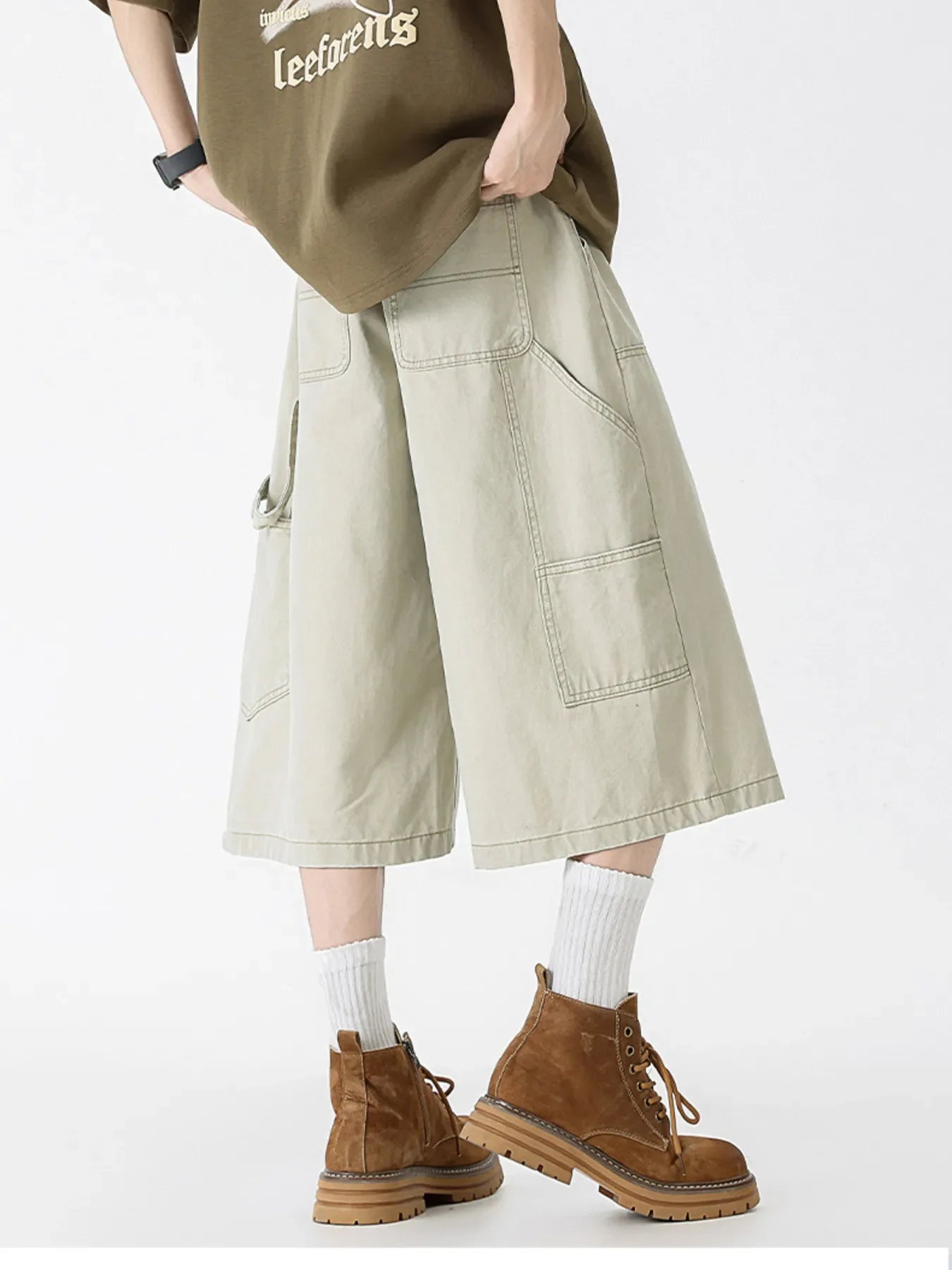 Men's Full Size Wide Leg Cargo Denim Shorts Plus Size