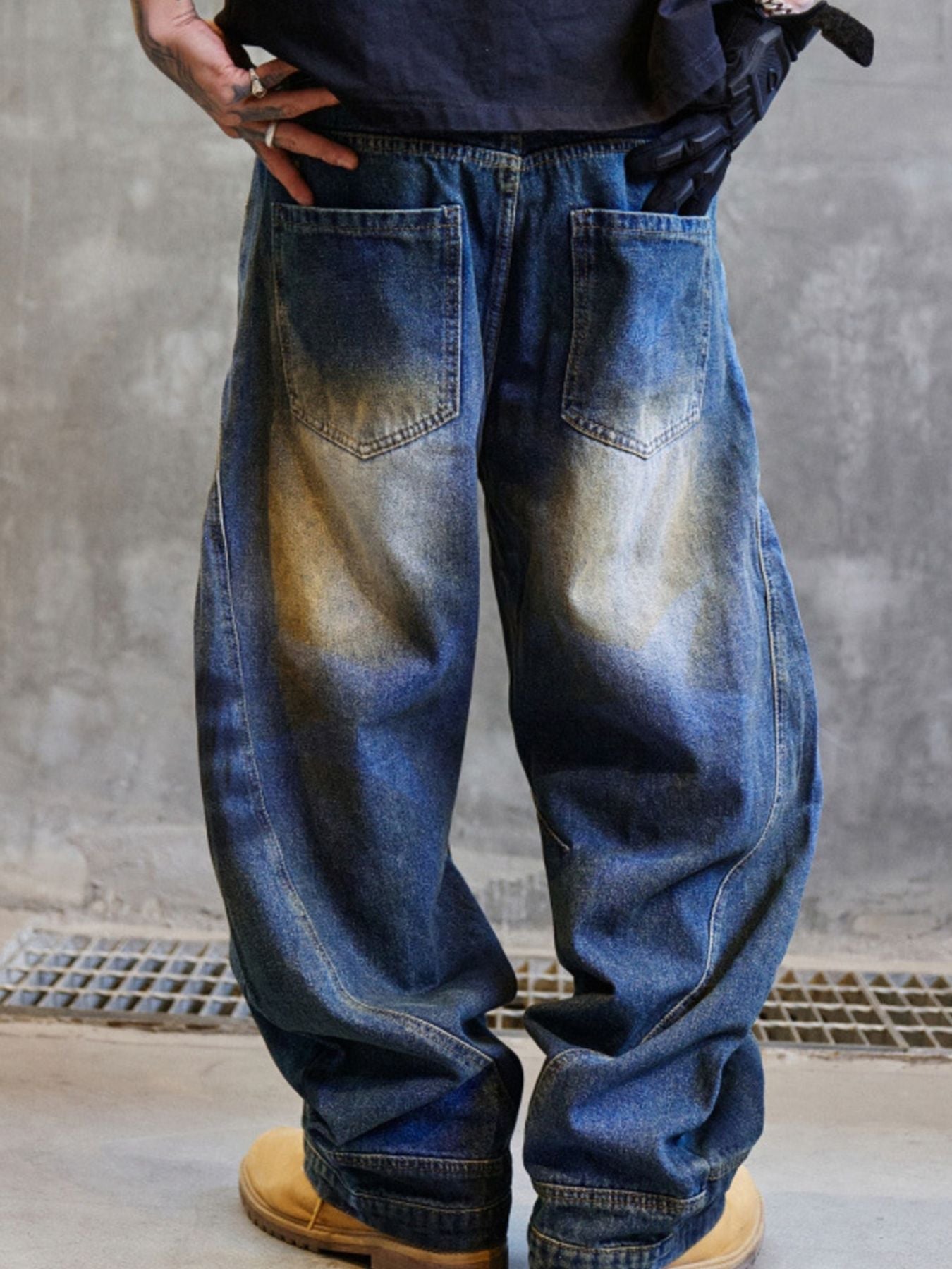 Men's Full Size Distressed Wide Leg Jeans Plus Size
