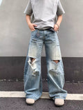 Men's Full Size Distressed Wide Leg Jeans Plus Size