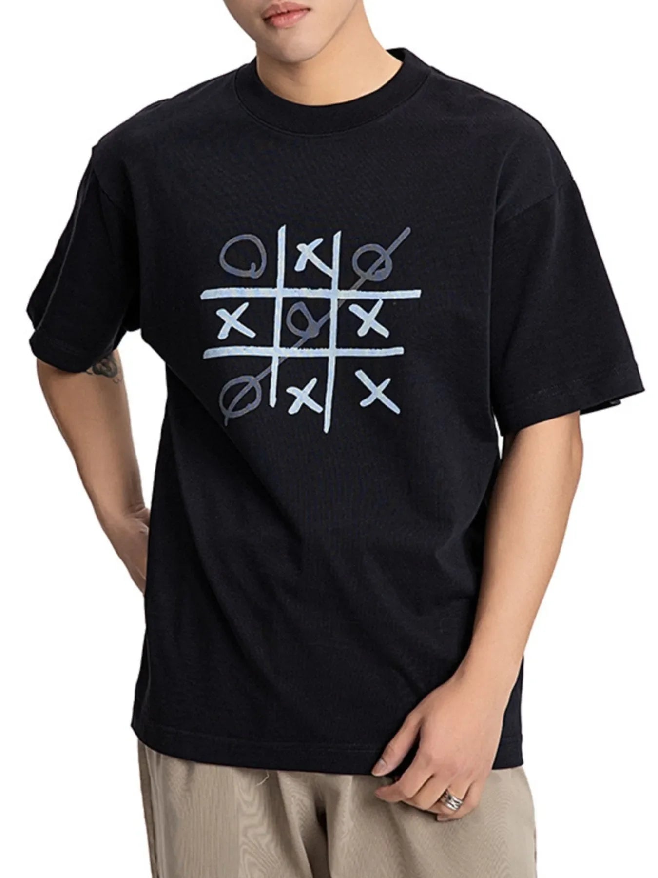 Men's Gaming Tic Tac Toe Graphic Round Neck T-Shirt