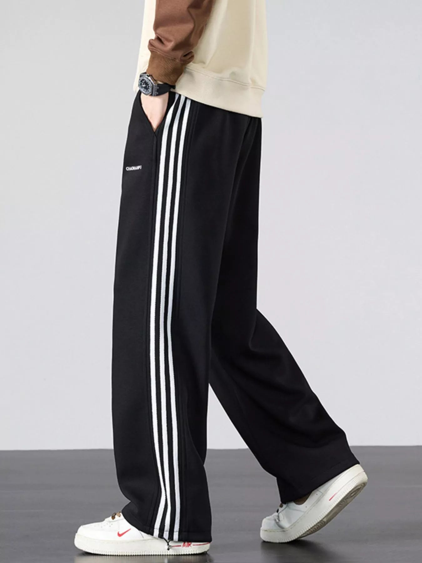 Men's Plus Size Casual Striped Wide Leg Sweatpants