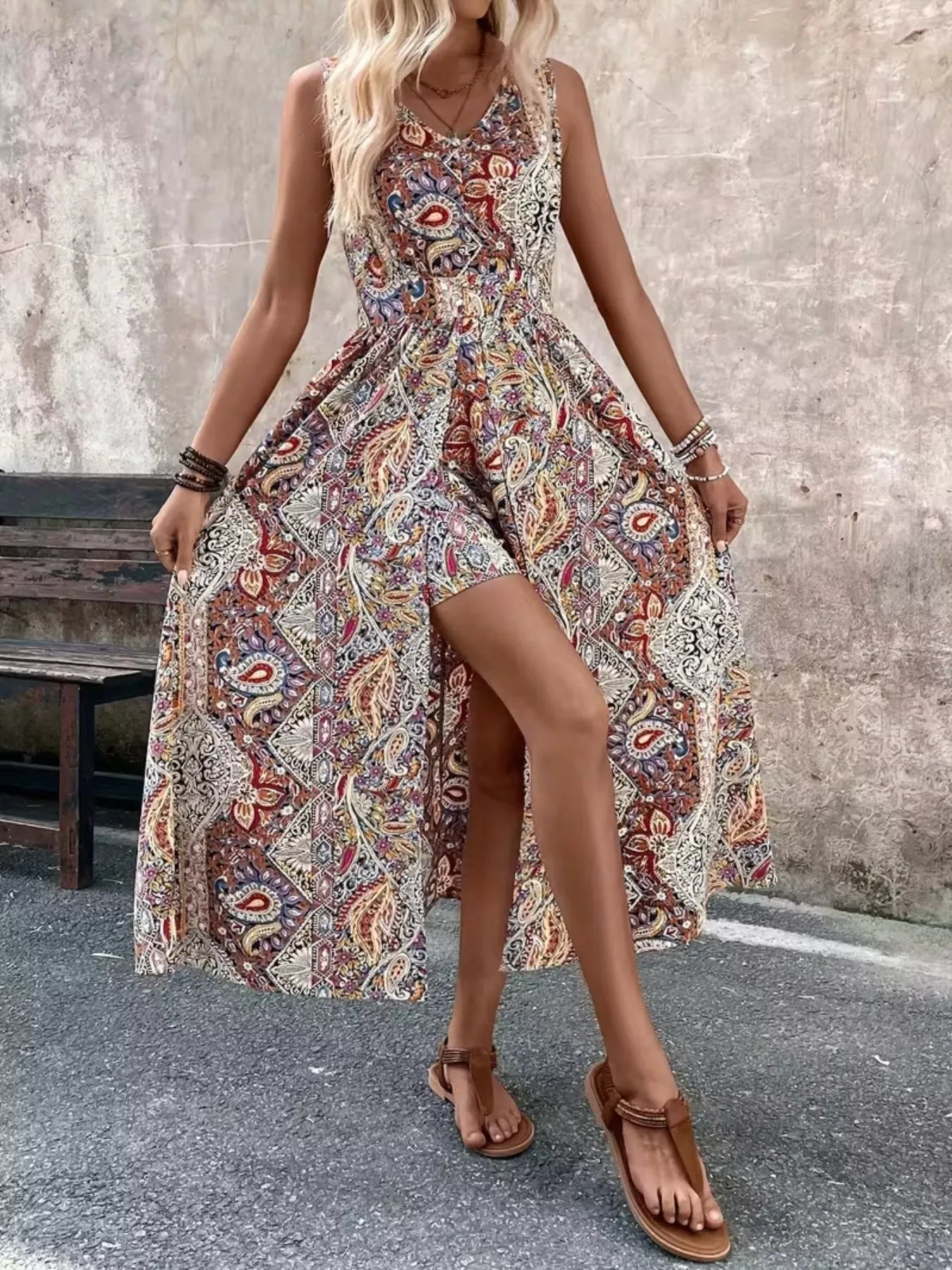 Paisley Print Sleeveless Romper