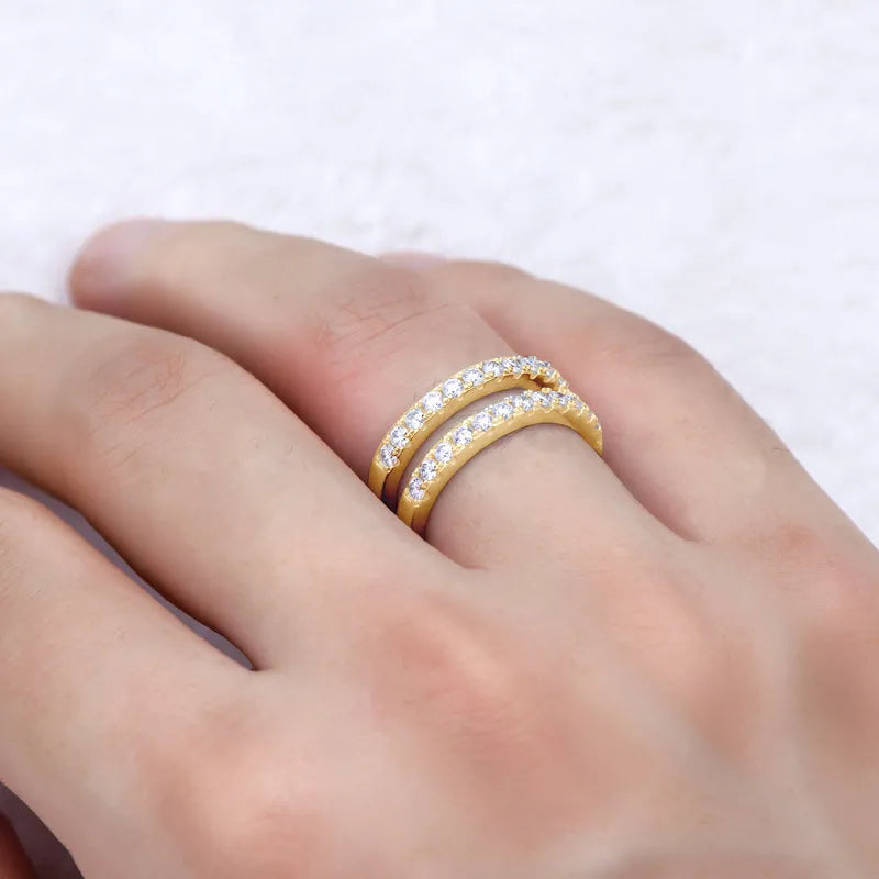 925 Sterling Silver Moissanite Double Layered Ring