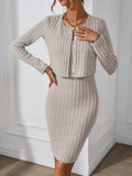Ribbed Knit Bodycon Cami Dress with Cardigan