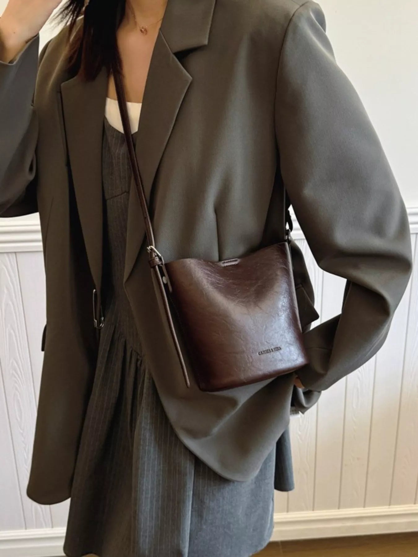 Leather Bucket Crossbody Bag