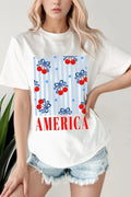 Bow Cherry AMERICA Graphic Crewneck Patriotic T Shirt