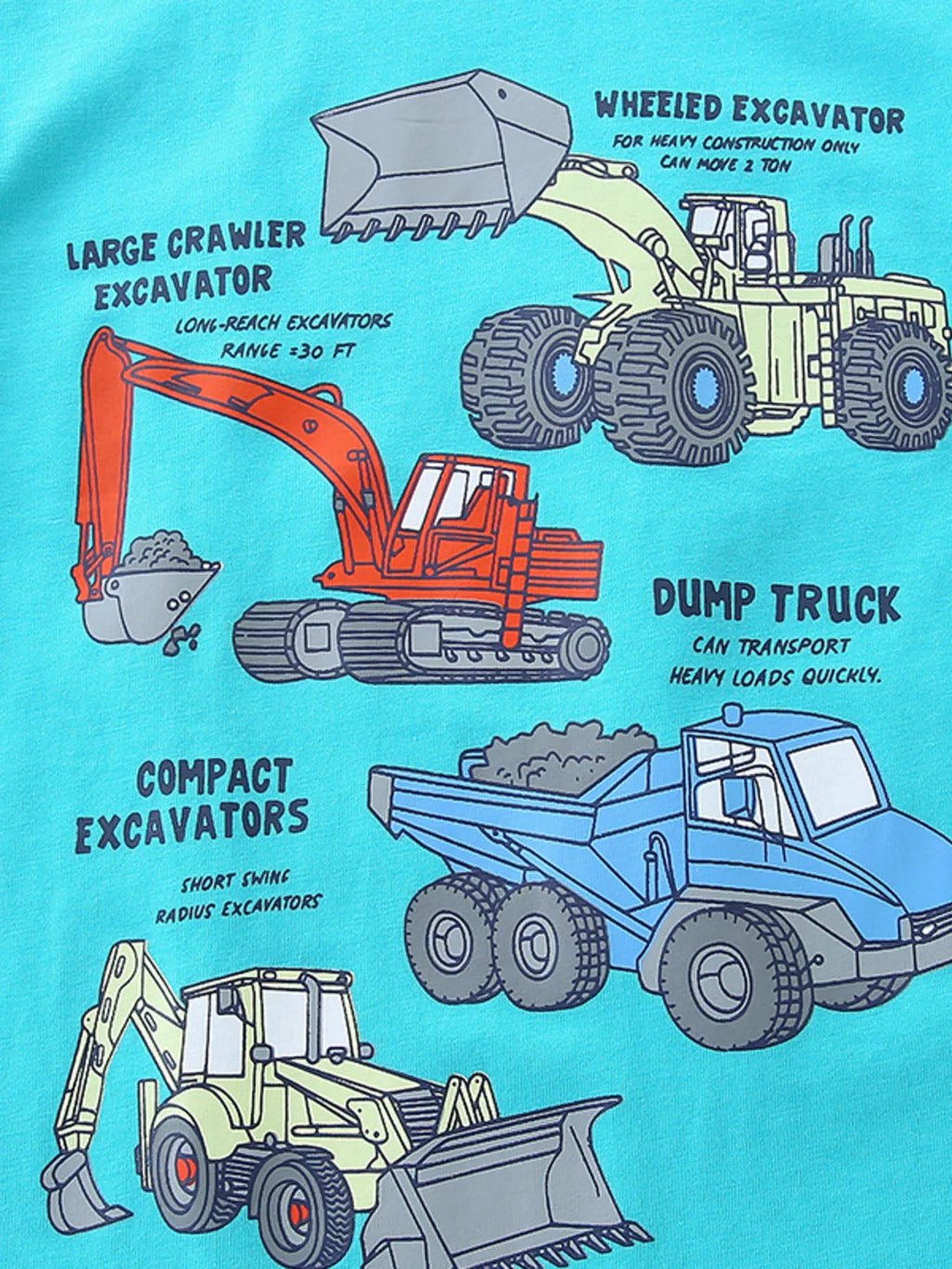 Children's Excavator Print Round Neck T-Shirt