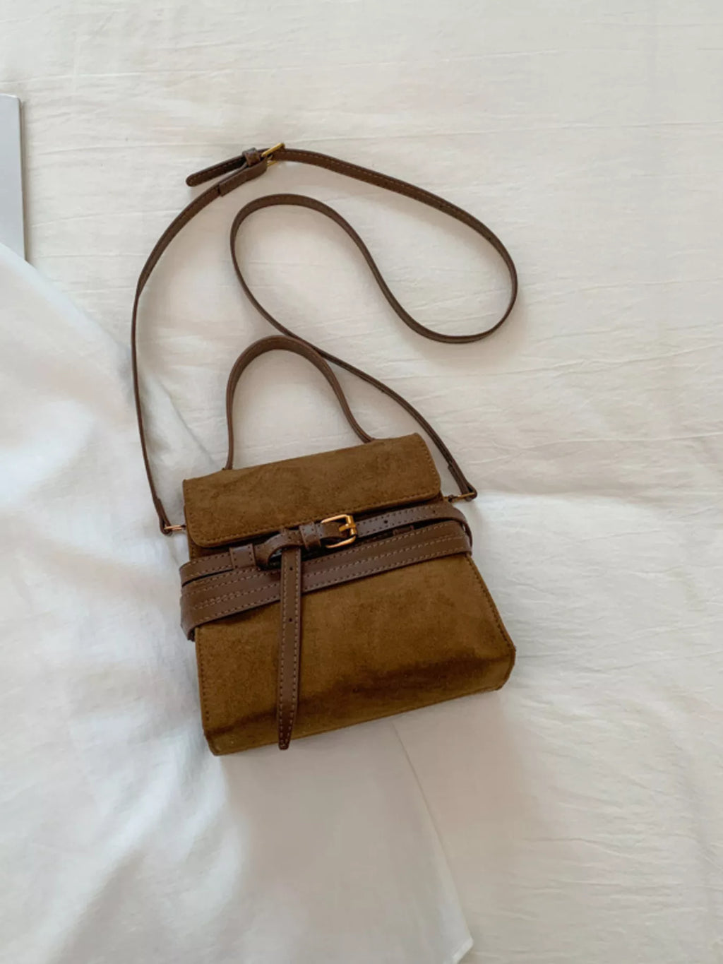 Suede Buckle Decor Crossbody Bag