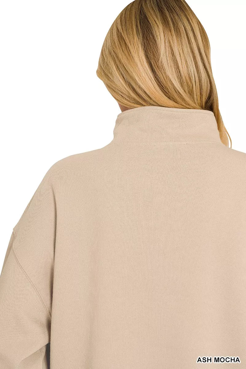 Zenana Fleece Half Snap Button Sweatshirt