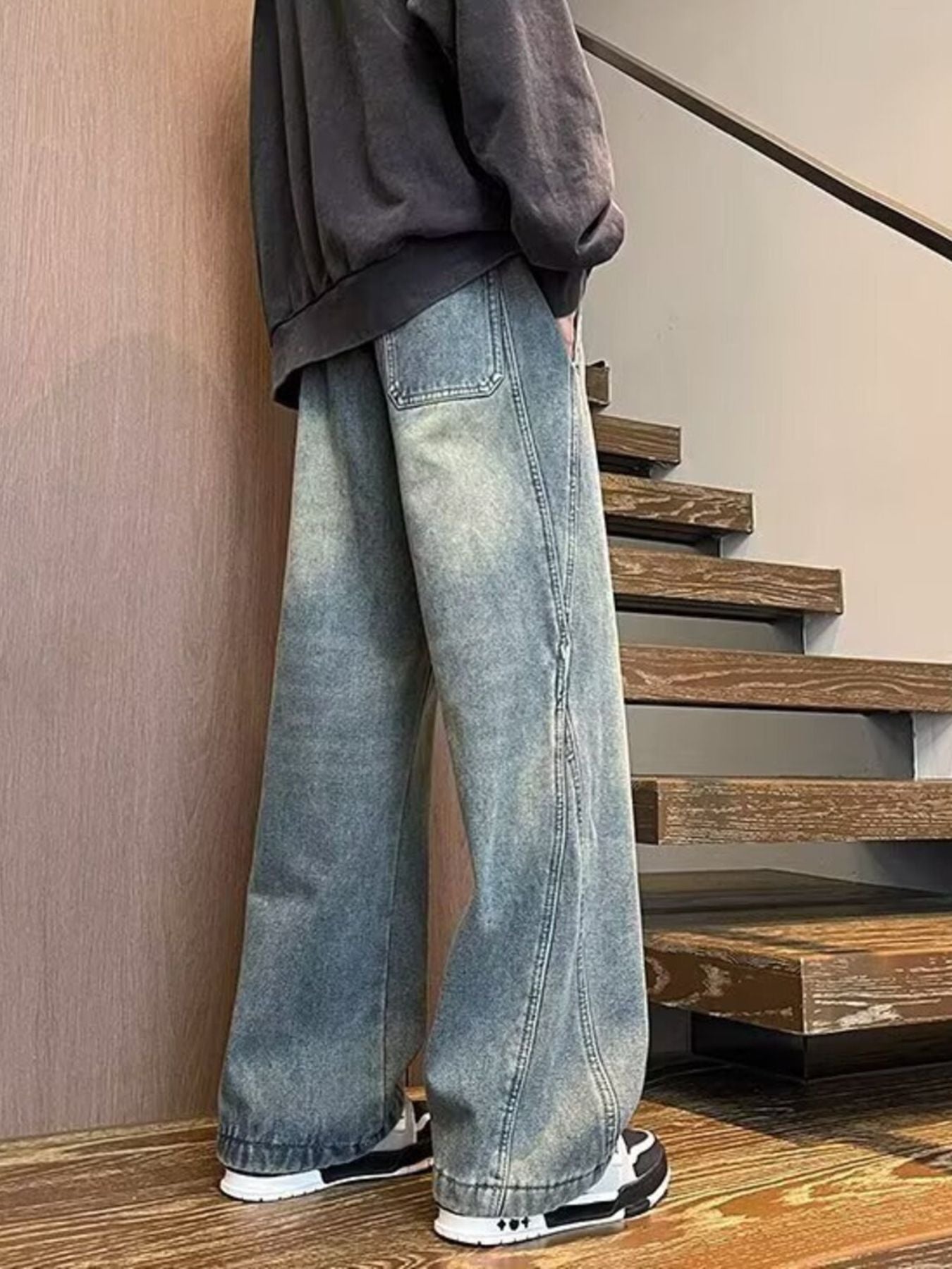 Men's Full Size Washed Wide Leg Jeans Plus Size
