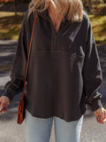 Waffle Knit Patchwork Half Zipped Casual Sweatshirt