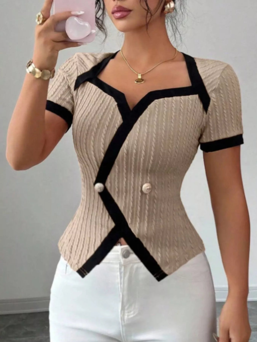 Contrast Trim Short Sleeve T-Shirt – Earth Tones