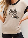 Howdy Cowboy Hat Embroidered Short Sleeve Sweater