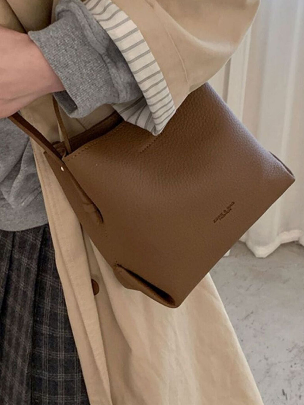 Leather Bucket Crossbody Bag