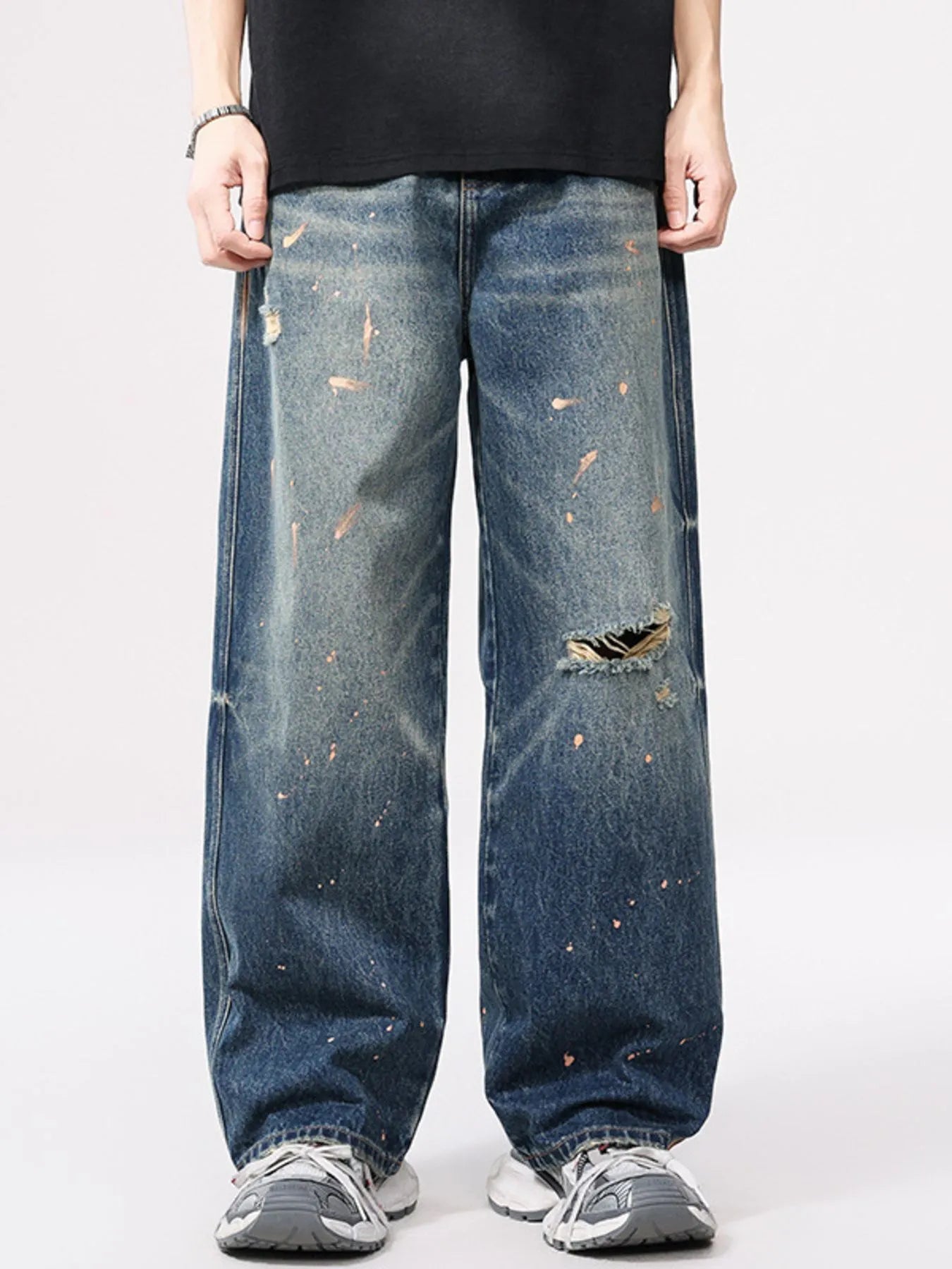 Men's Full Size Distressed Wide Leg Vintage Jeans Plus Size