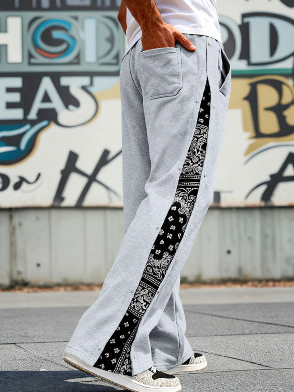 Men's Full Size Side Snap Wide Leg Pants Plus Size