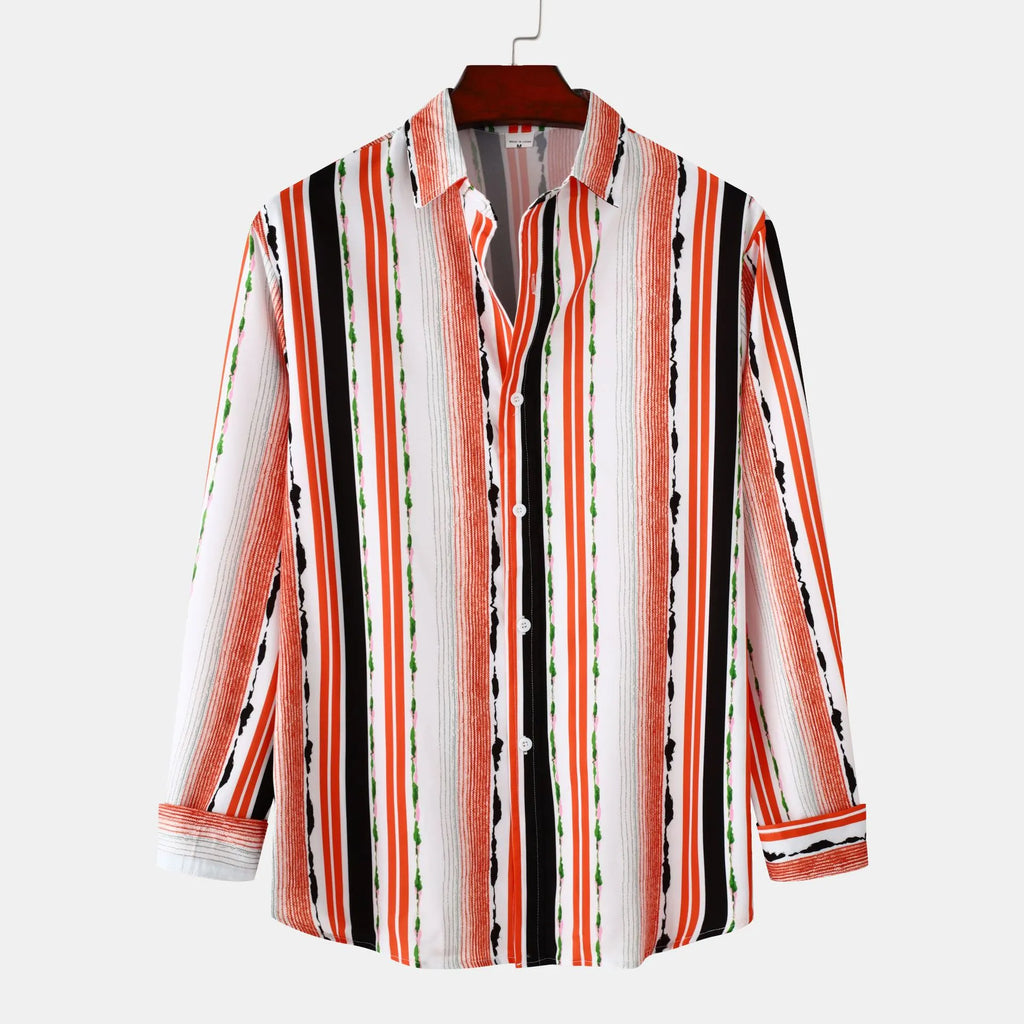 Men's Striped Long Sleeve Button-Up Shirt
