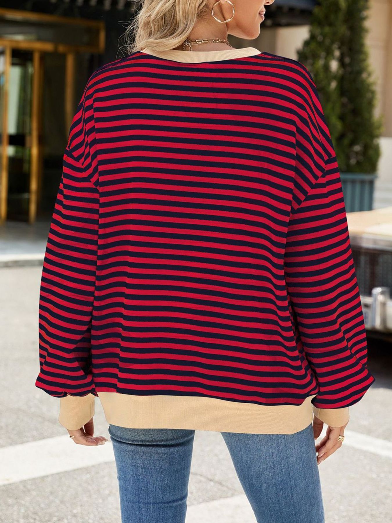 Striped Crew Neck Long Sleeve Sweatshirt