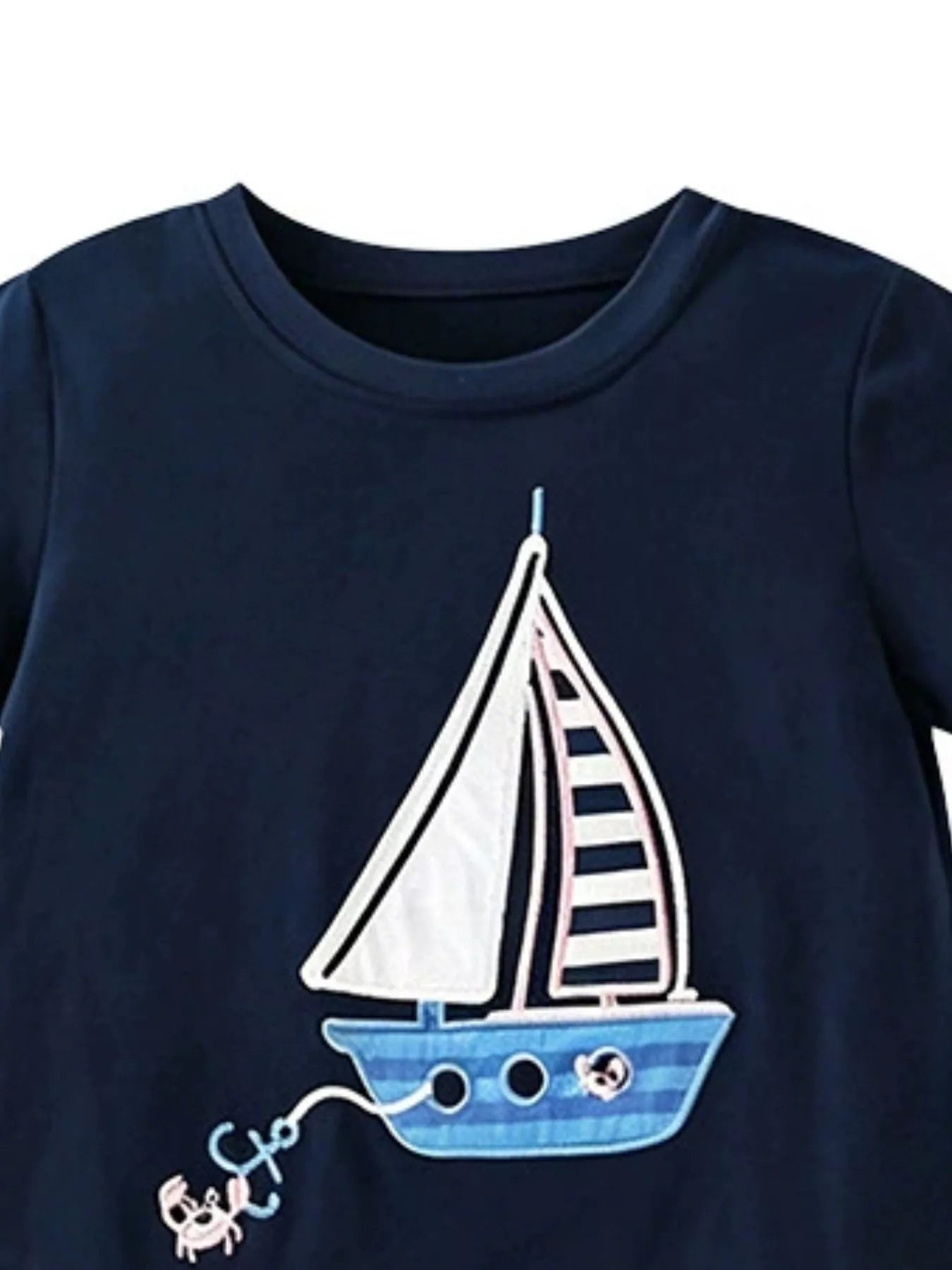 Children's Sailboat Graphic Round Neck T-Shirt