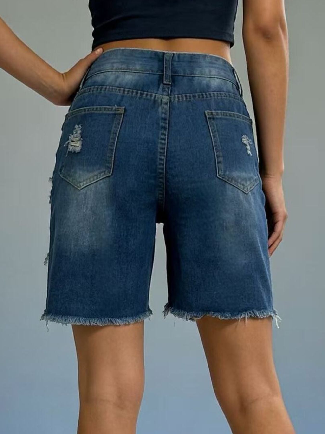 Full Size Ripped Frayed Hem Denim Shorts Plus Size
