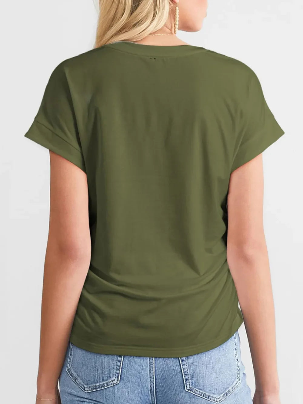 Ruched Round Neck Short Sleeve T-Shirt