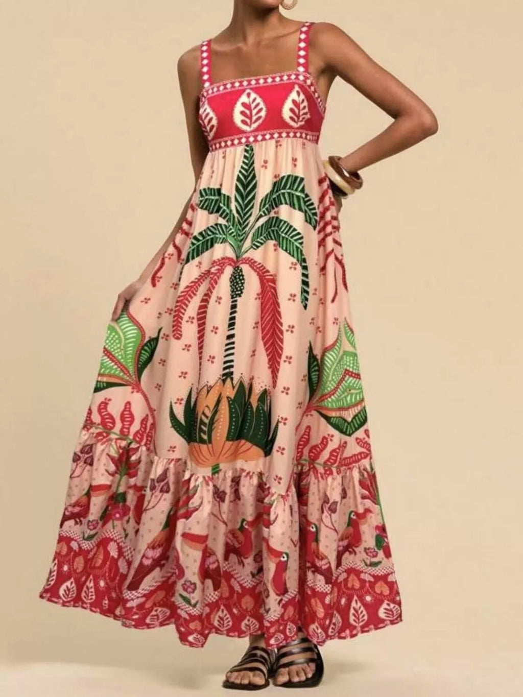 Printed Square Neck Maxi Dress