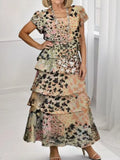 Ruffle Layered Printed Maxi Dress
