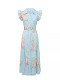 Floral Print Ruffle Sleeve Midi Dress