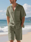 Men's Full Size Casual Button Up Shirt and Shorts Set Plus Size